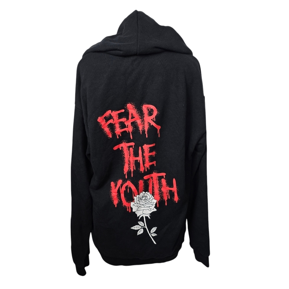 Forever 21 Black Red Rose Fear The Youth Hoodie Men L - Picture 2 of 3
